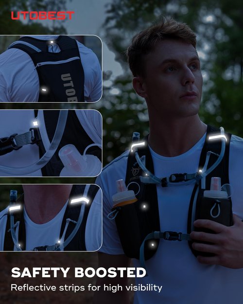 UTOBEST Running Vest, 5L Hydration Vest Lightweight, Running Backpack with 2 x Soft Flask, Adjustable Running Hydration Vest for Trail Running Marathon Race Jogging Cycling Black