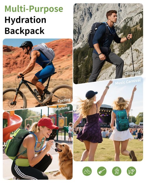 ECOHUB Hydration Backpack for Men Women, 20L Lightweight Hiking Daypack Cycling Backpack with 2L Water Bladder, Insulated Hydration Pack with Waist Pack