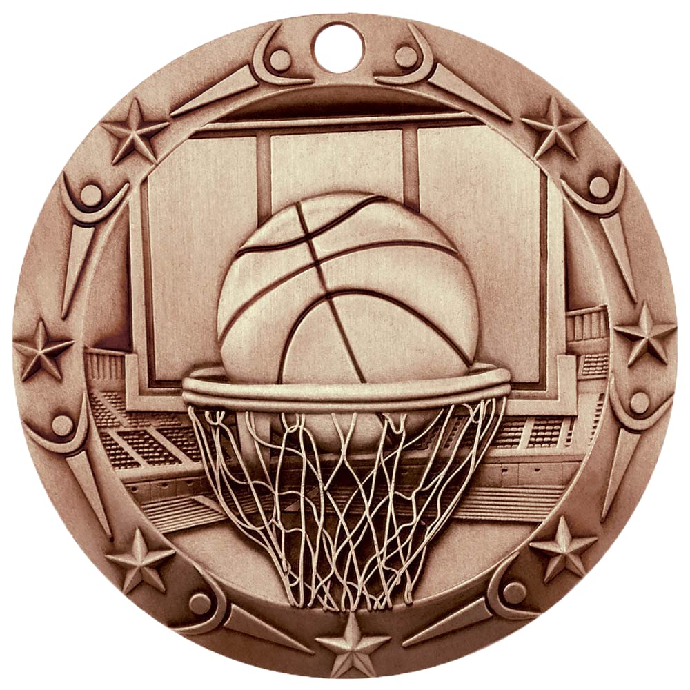 Decade Awards World Class Basketball Medal - Custom Engraved 3rd Place Basketball Medal with Basketball Neck Ribbon, Bronze 3-on-3 Medallion, 3 Inch Wide - Customize Now (Bronze-Basketball)