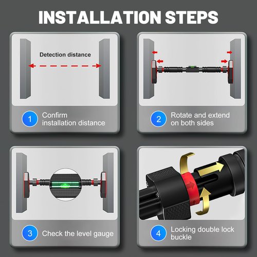 Pull Up Bar for Doorway, Strength Training Chin Up Bar with Level Meter Adjustable 25.5"- 39.3" Width Locking Mechanism Pull-up Bars, No Screws, Max Load 440lbs for Home Gym Door Frame Workout