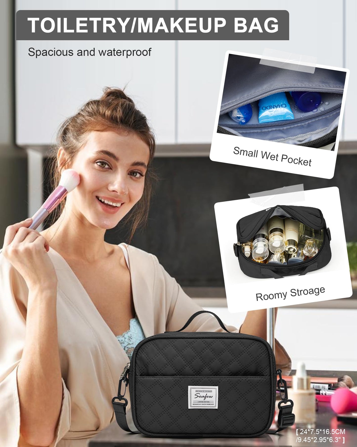Gym Duffle Bag for Women with Shoe Compartment Waterproof Travel Tote Bags Personal Item Carry On Weekender Overnight Bags with Toiletry Bag Swimming Yoga Bags Hospital Holdalls Black