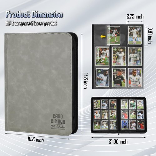 Trading Card Binder, Premium 9 Pocket Double Sided 540 Pocket PU Card Collection Binder, Collectible Trading Card Albums for MTG, TCG, Sport Card, Game Cards (Gray)
