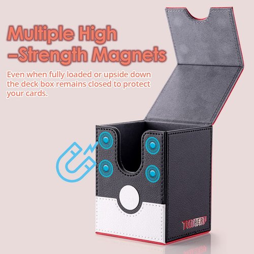 tombert 150+ Premium Deck Box Case for PTCG, MTG, Large Capacity with 2 Dividers, Fits 100+ Sleeved Cards TCG Trading Card Games(Vertical - Red & White)