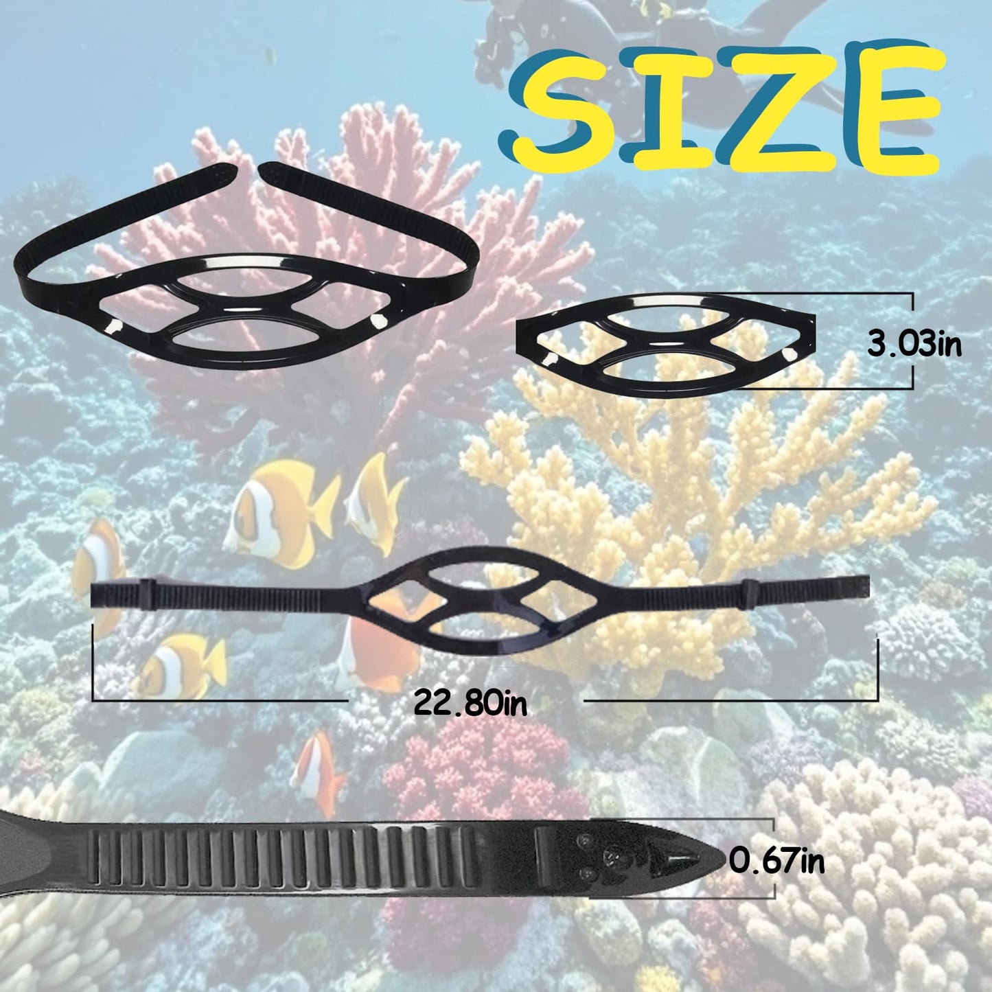 2PCS Silicone Replacement Universal Dive Scuba Mask Strap Swimming Goggles Strap for Diving Swimming Snorkeling Accessories For Diving Swim Snorkel(BLACK)