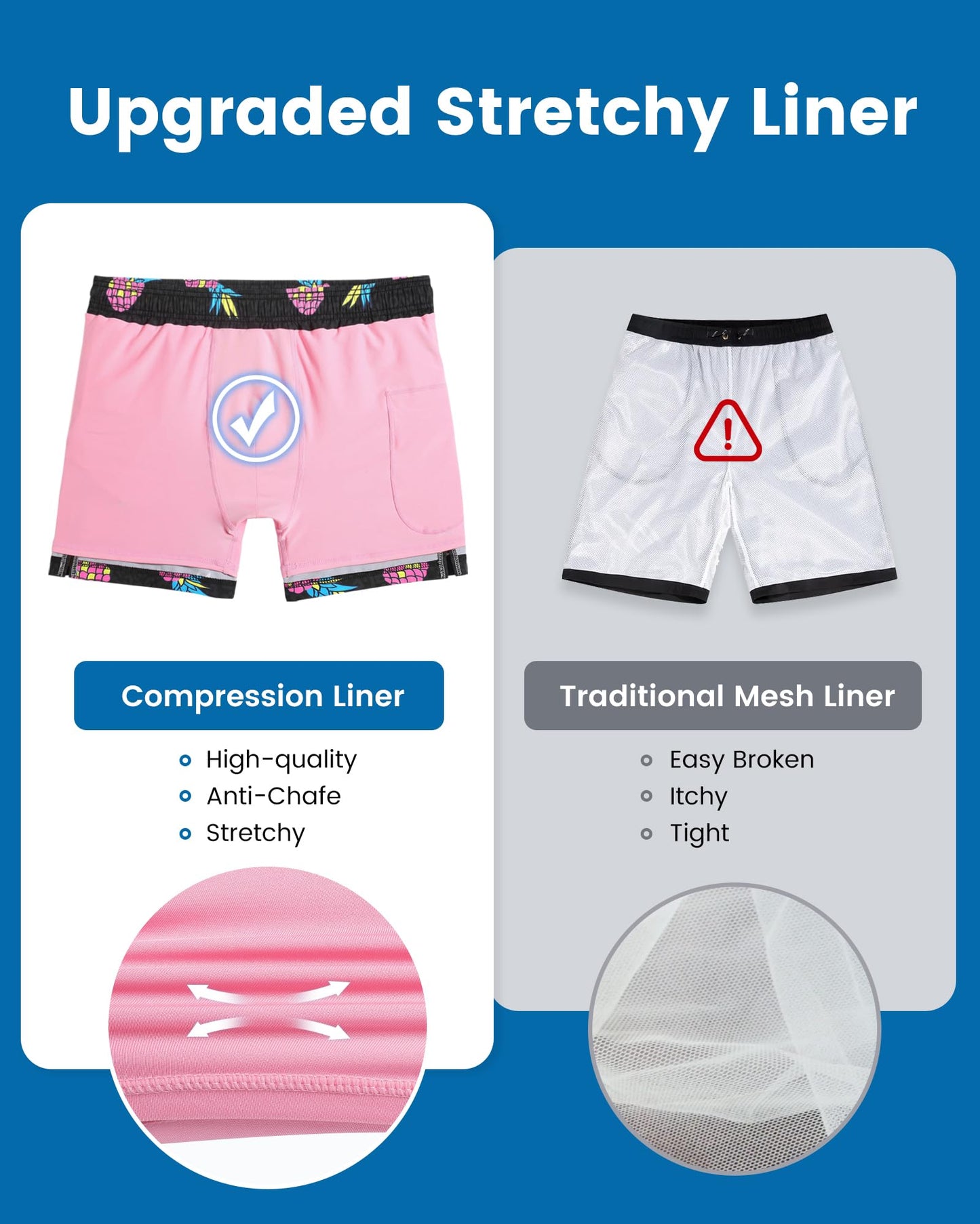 maamgic Mens Swim Trunks with Compression Liner 5 Inch, Quick Dry Bathing Suit with Zipper Pockets, Stretch No-Chafing Swim Shorts, Gray Lepoard x Pink Pineapple X-Small