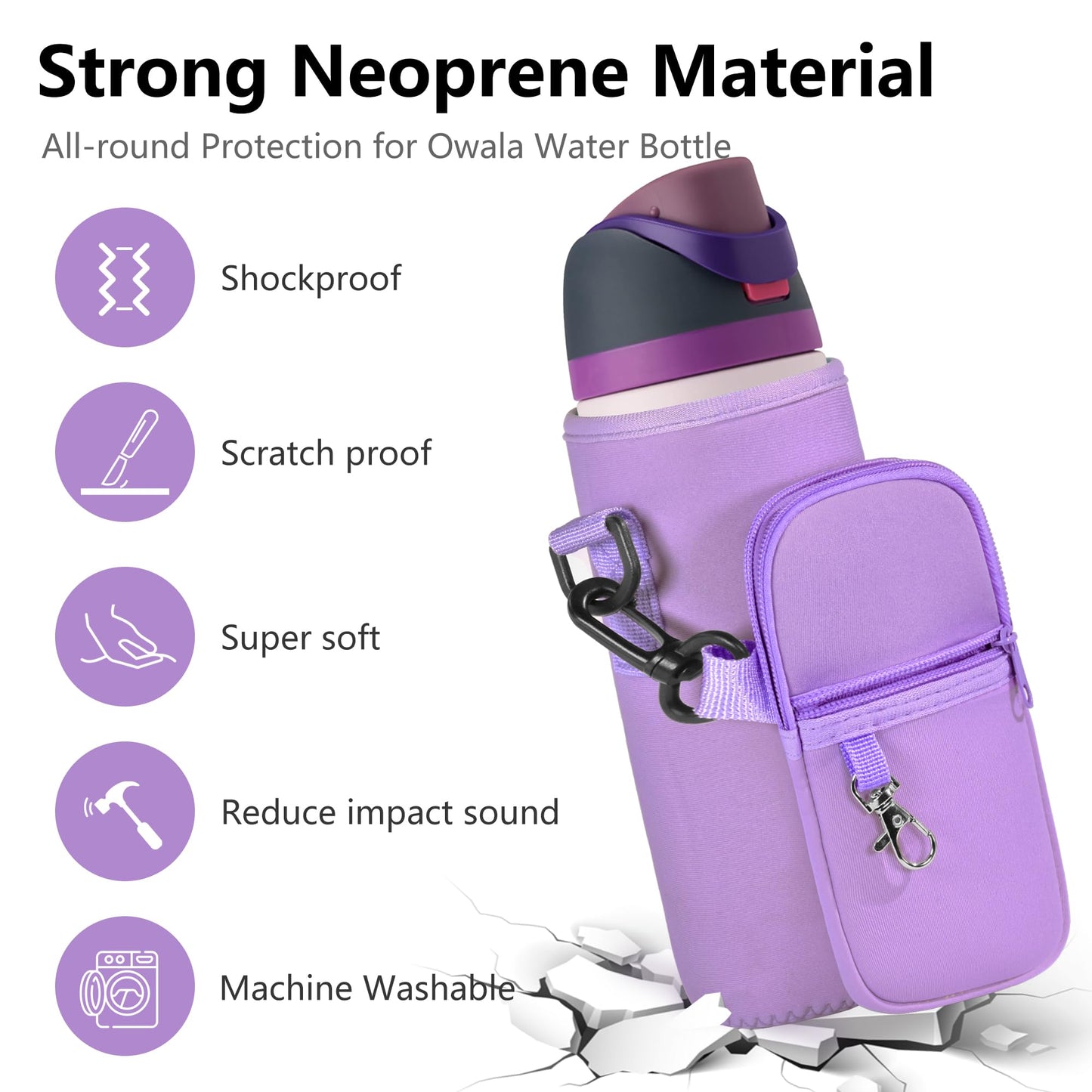 Icesip Purple Water Bottle Carrier Bag with Strap, Fits Owala FreeSip 32 oz