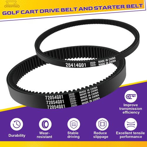 EZGO Clutch Drive Belt & Starter Generator Belt Kit for 1994-UP EZGO TXT Medalist 4 Cycle Gas Golf Cart, Golf Cart Drive Belt and Starter Belt Replace OEM# 72054G01 72024G01 72025G01 26414G01 630587