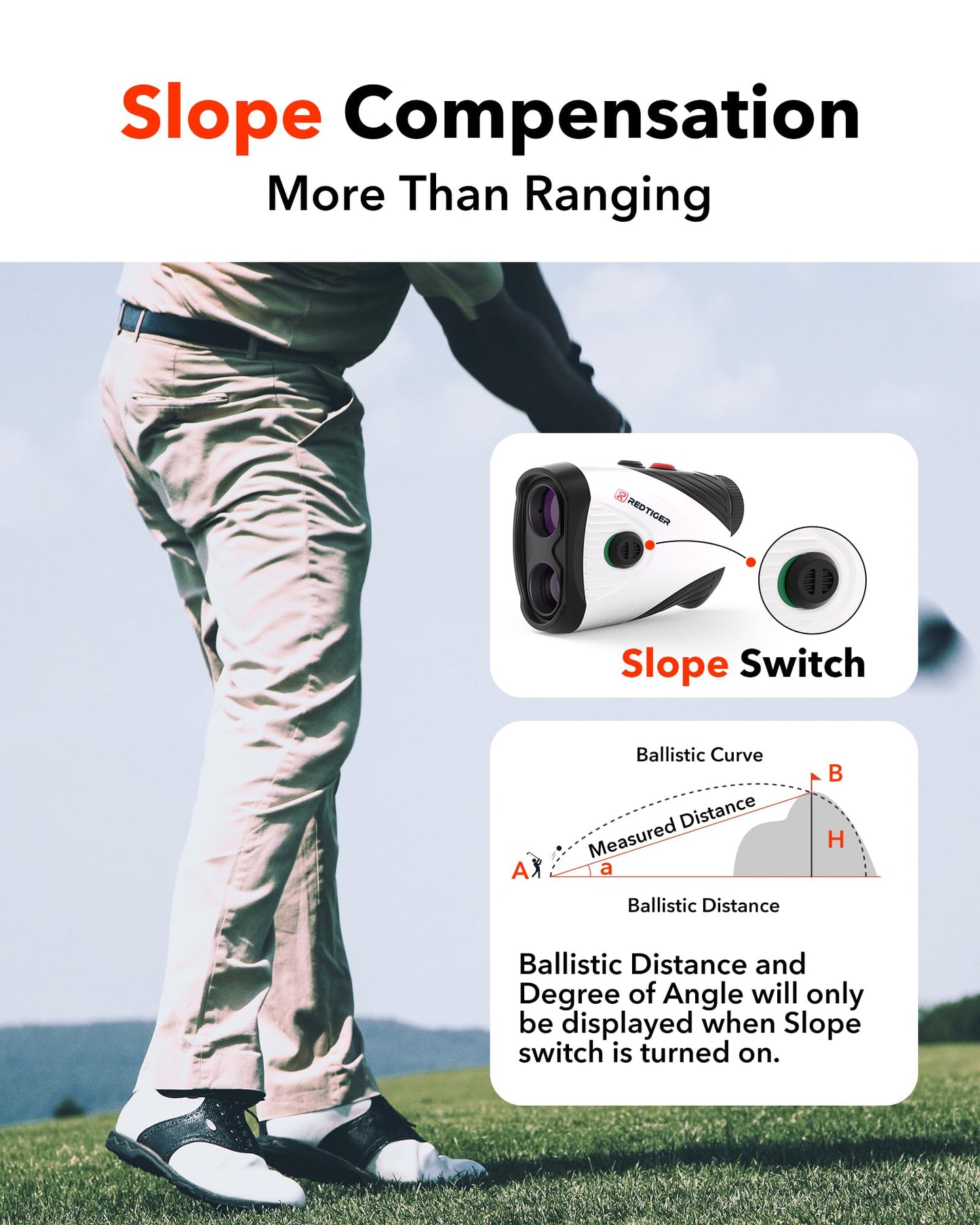 REDTIGER Golf Rangefinder with Slope Switch, 1200 Yards Range Finder Golfing, 7X Magnification, Flag Pole Locking Vibration, Rechargeable Range Finders with Magnet Stripe, GolfVue Series 1
