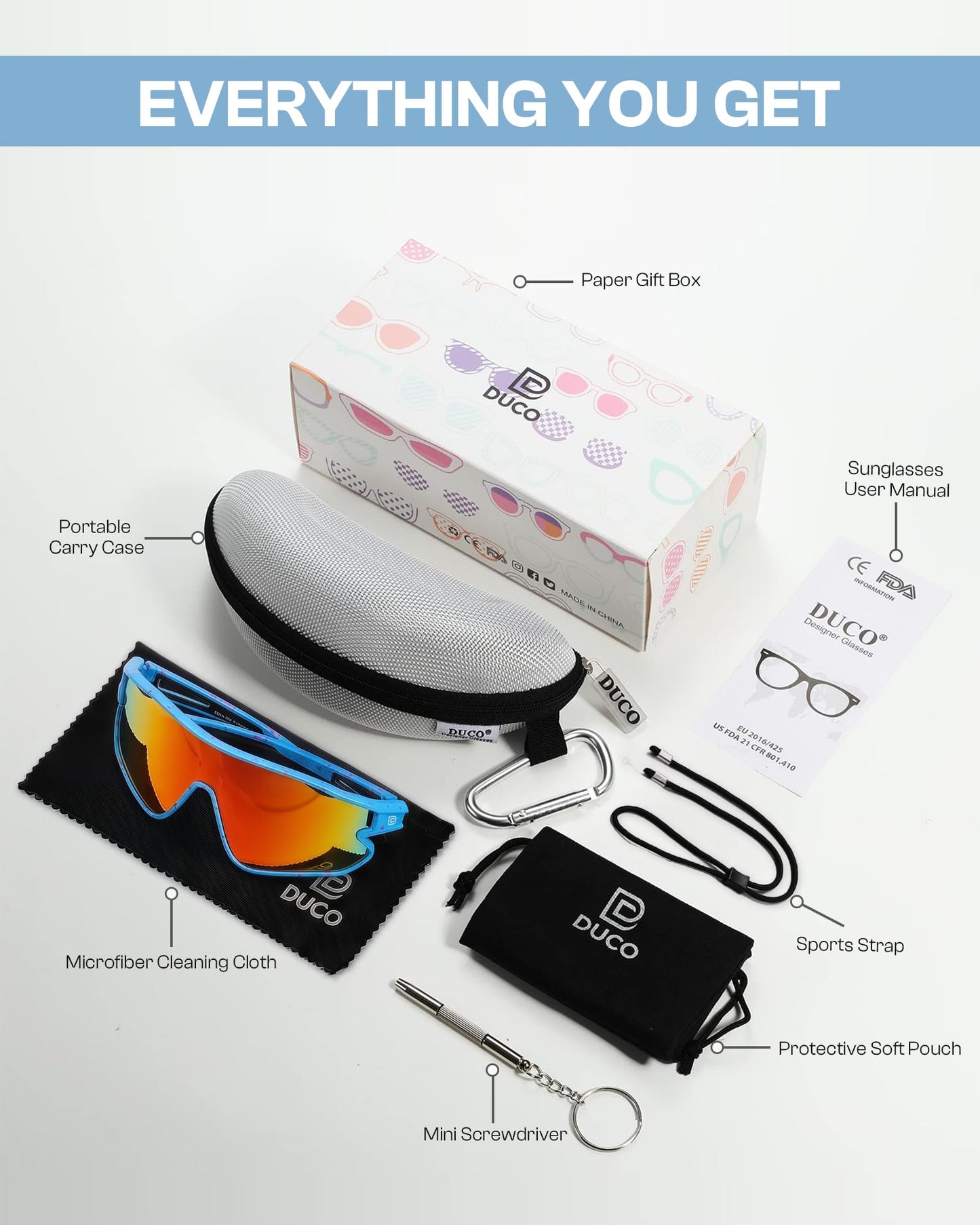 DUCO Kids Youth Baseball Sunglasses for Boys Girls Age 8-16 Polarized UV400 Protection Sports Cycling Glasses DK268