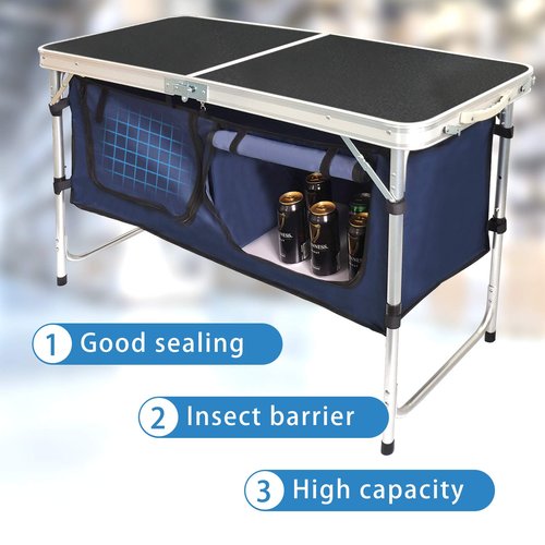CampLand Outdoor Folding CampingTable with Aluminum Lightweight Height Adjustable with Storage Organizer Picnic Table for BBQ, Party, Camping (Black)