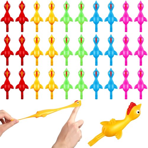 Sumind 30 Pcs Rubber Chicken Slingshot Flying Chicken Fingers Stretchy Turkey Shooter for Party Favors Gift Goodie Bag Stuffers(Turkey,Vibrant Colors)