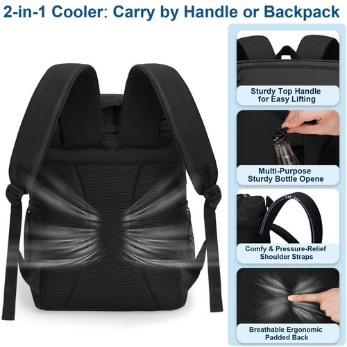 ELONGRIVER 35 Cans Insulated Backpack Cooler for Men, Leak Proof Camping Beach Cooler Backpack Portable Soft Sided Cooler Bag Waterproof Travel Hiking Picnic Fishing Lunch Coolers Black