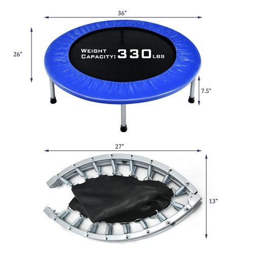 Giantex 36" Folding Mini Trampoline, Portable Recreational Fitness Trampoline for Adults, Kids, Max Load 330lbs, Foldable Indoor Exercise Rebounder Trampoline
