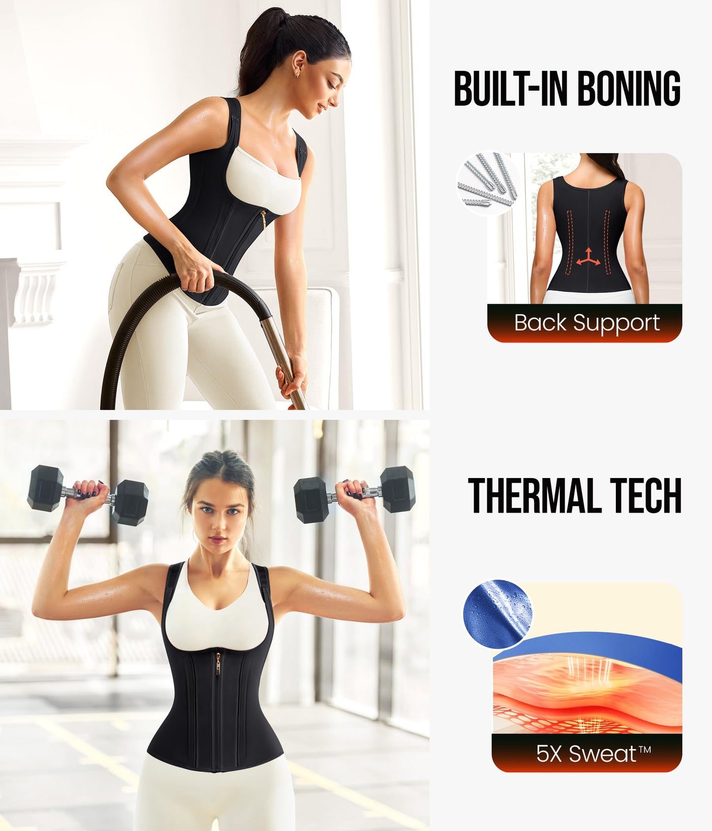 Junlan Waist Trainer for Women - Sauna Suit Sweat Vest for Working Out(Black,Medium)