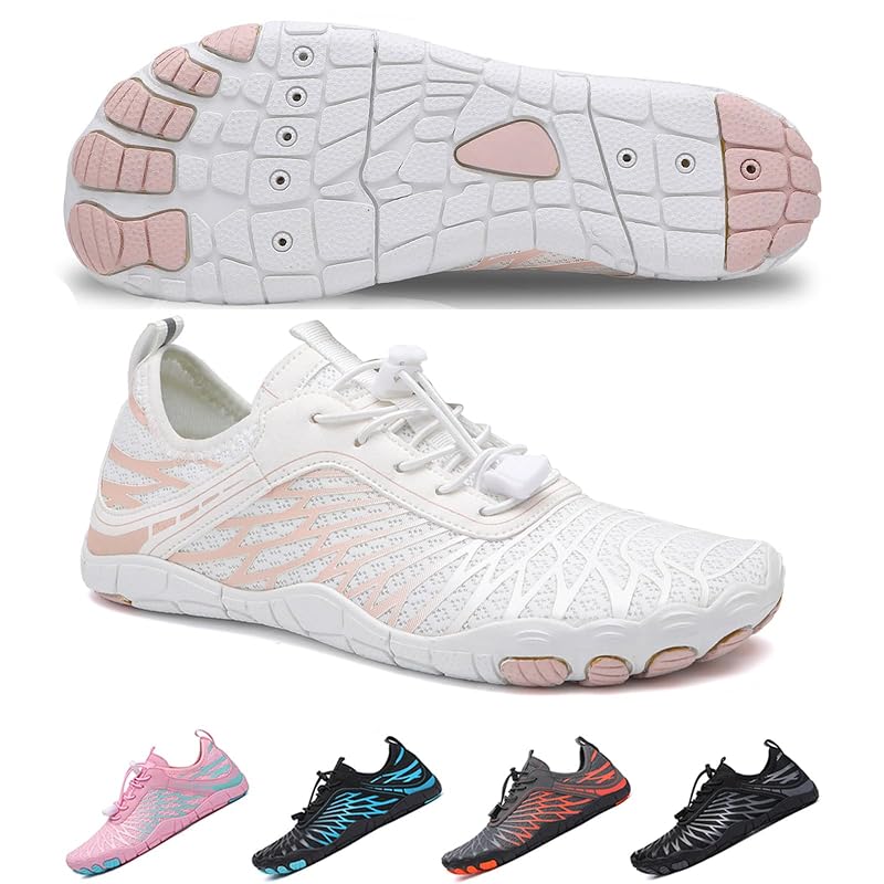 Water Shoes for Hiking - Barefoot Style, Wide Toe Box, Non-Slip, Waterproof (White, US Men 6-6.5 / Women 8-8.5)