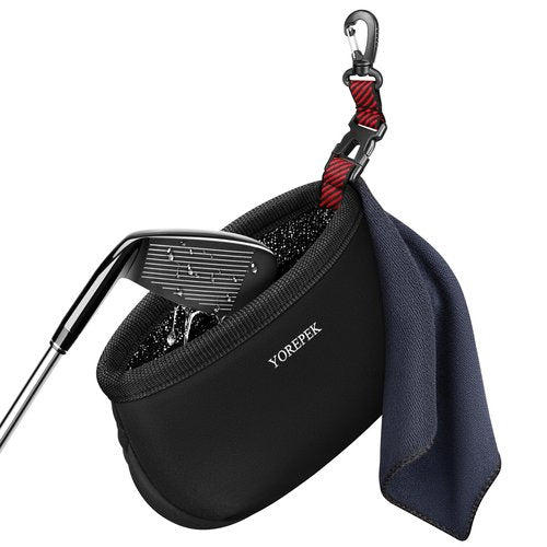 YOREPEK Golf Club Cleaner Bag with Towel, 360° Rotating Clip Golf Ball Washer, Club Washer with Zipper Pocket, Golf Bag Accessories for Men, Golf Gifts, Black