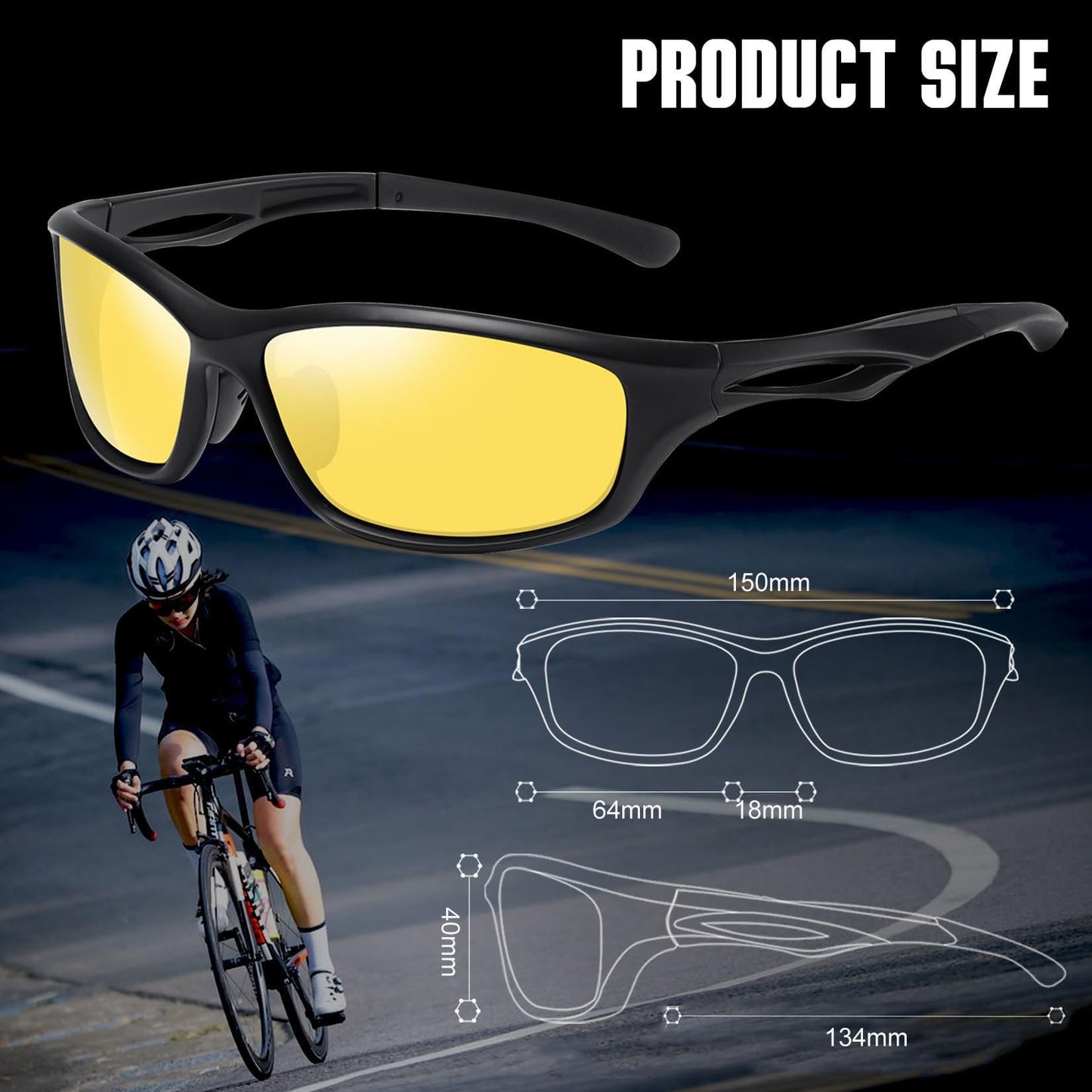 Joopin Sports Night Vision Glasses Yellow Lens Shades for Men Women Wrap Around Night Driving Glasses UV Protection (Black Yellow)
