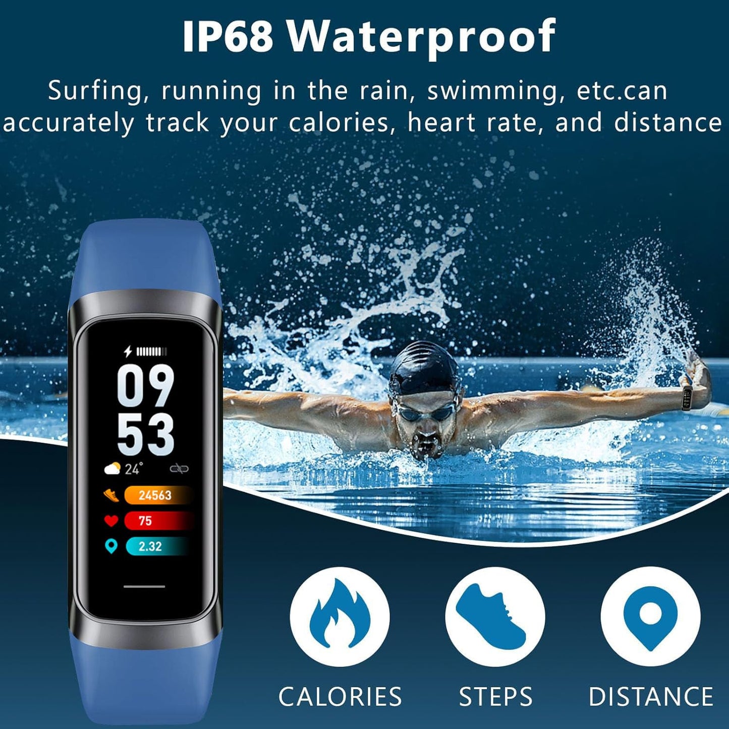 Fitness Tracker with Heart Rate/Blood Oxygen/Sleep Monitor, 20+ Sports Modes Smart Watches for Women/Men, Activity & Step Tracker Smart Watch for Android/iOS Phones (Blue)