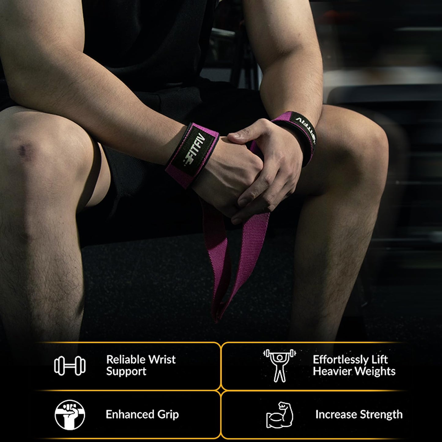 FITFIV Lifting Straps for Weightlifting, Lifting Wrist Straps for Gym Strength Training, Neoprene-padded Wrist Cushion - Men & Women