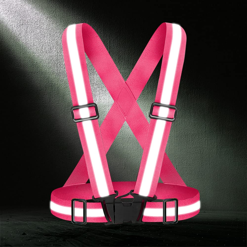 Fepdiu High Visibility Reflective Vest Safety Vest Running Reflective Gear Adjustable Reflective Vest for Walking,Jogging,Hiking,Night Cycling (Pink)