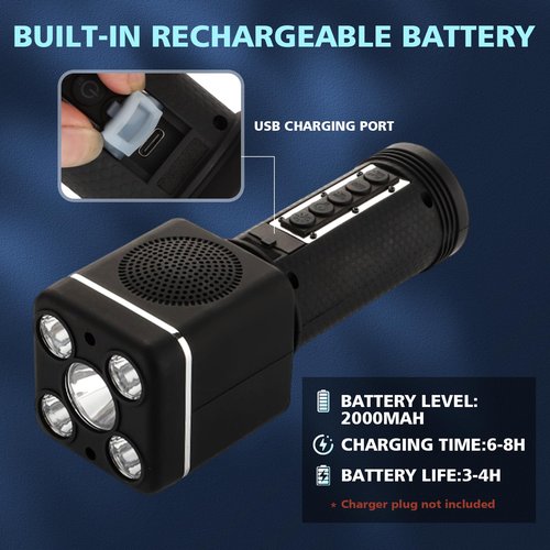 UZOCHI Rechargeable Megaphone Bullhorn, Portable Bluetooth Loud Speaker with Built-in Siren and Recording, 3 LED Modes, Design for Outdoors, Camping, Rescue