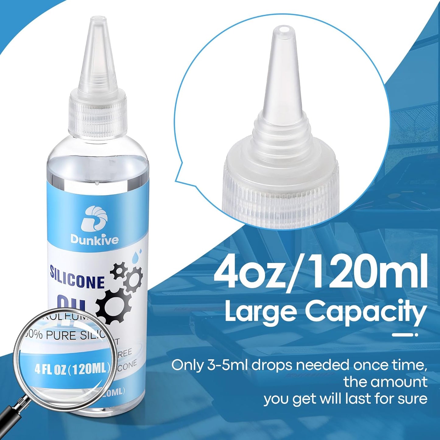 120ml/4oz Treadmill Lubricant with 24inch Foldable Applicator, Pure Silicone Walking Pad Oil Lube for Treadmill Belt Lubrication