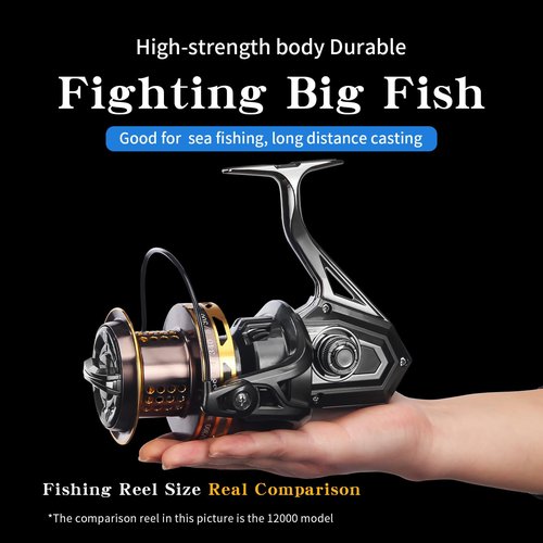 Big Game Surf Spinning Fishing Reel 8000/12000,20KG Drag Power Backlash-Free Bearings,Metal Reel Seat,Zinc Alloy Gear for Saltwater Inshore and Offshore Fishing (HT-surfBG-12000)