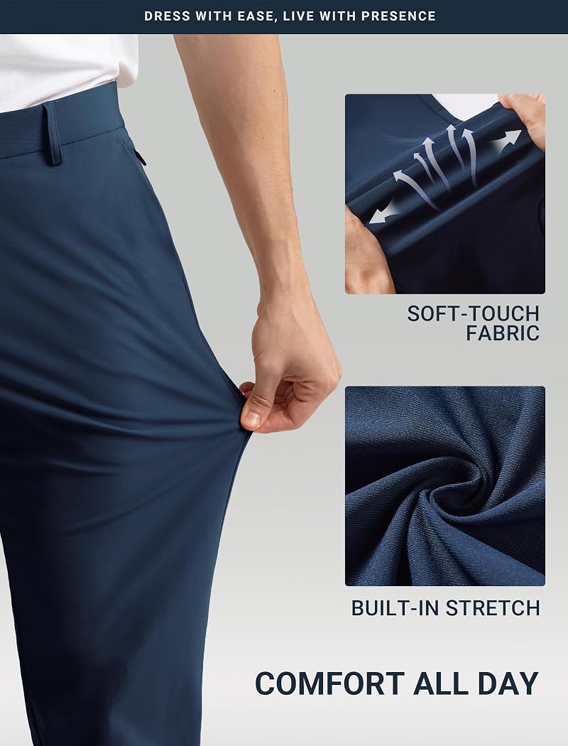 HISDERN Flex 501 Golf Dress Pants for Men Navy Blue 32W x 30L No Iron Stretch Quick-Dry