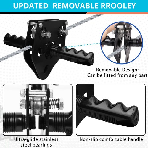 HOKINETY Zip Line Kit for Kids Adults : 100FT Up to 380Lbs - Quick Tighten Zipline for Backyard Outdoor with 100% Rust Proof Removable Trolley Seat Spring Brake