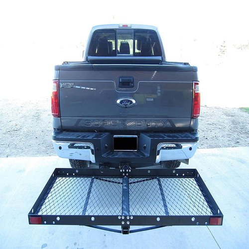Tow Tuff 62-Inch Steel Cargo Carrier with Bike Rack, 500 lb Capacity, Black - 2-in-1 Rear Hitch Mount for Car, Truck or SUV with 2-Inch Receiver, Hauls Up to 4 Bikes, Tie-Down Strap Included
