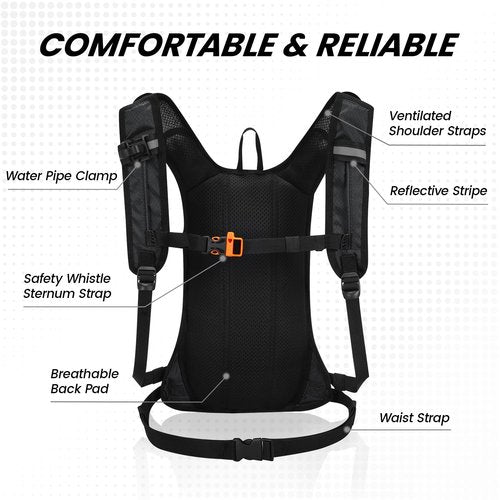 Nepest Hydration Pack Backpack for Women & Men, Lightweight Water Backpack with 2L Water Bladder for Hiking Cycling Running Biking, Black