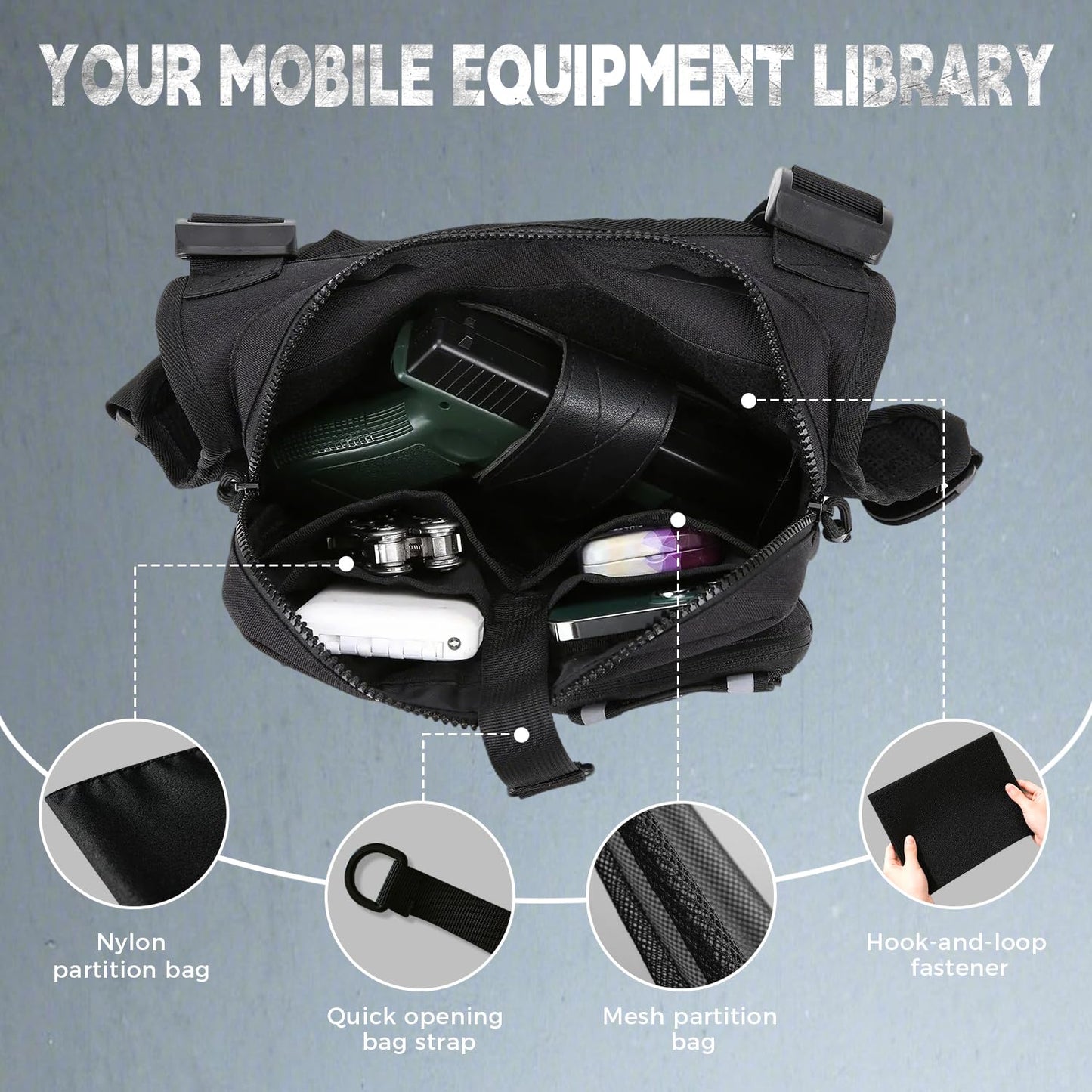 koculemi Outdoor Sports Chest Bag for Men, Concealed Chest Vest Holster Fits Most Pistols, Adjustable Anti-Theft EDC Travel Chest Pack for Running, Hiking, Motorcycle Ride, Workouts (Black)
