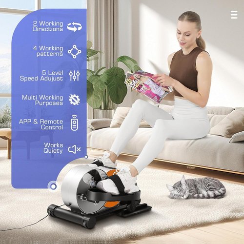 Under Desk Elliptical Portable and Quiet Leg Exerciser While Sitting for Seniors with Remote and App Control, LCD Display, Electric Seated Pedal Ellipse Machine for Home (Orange)