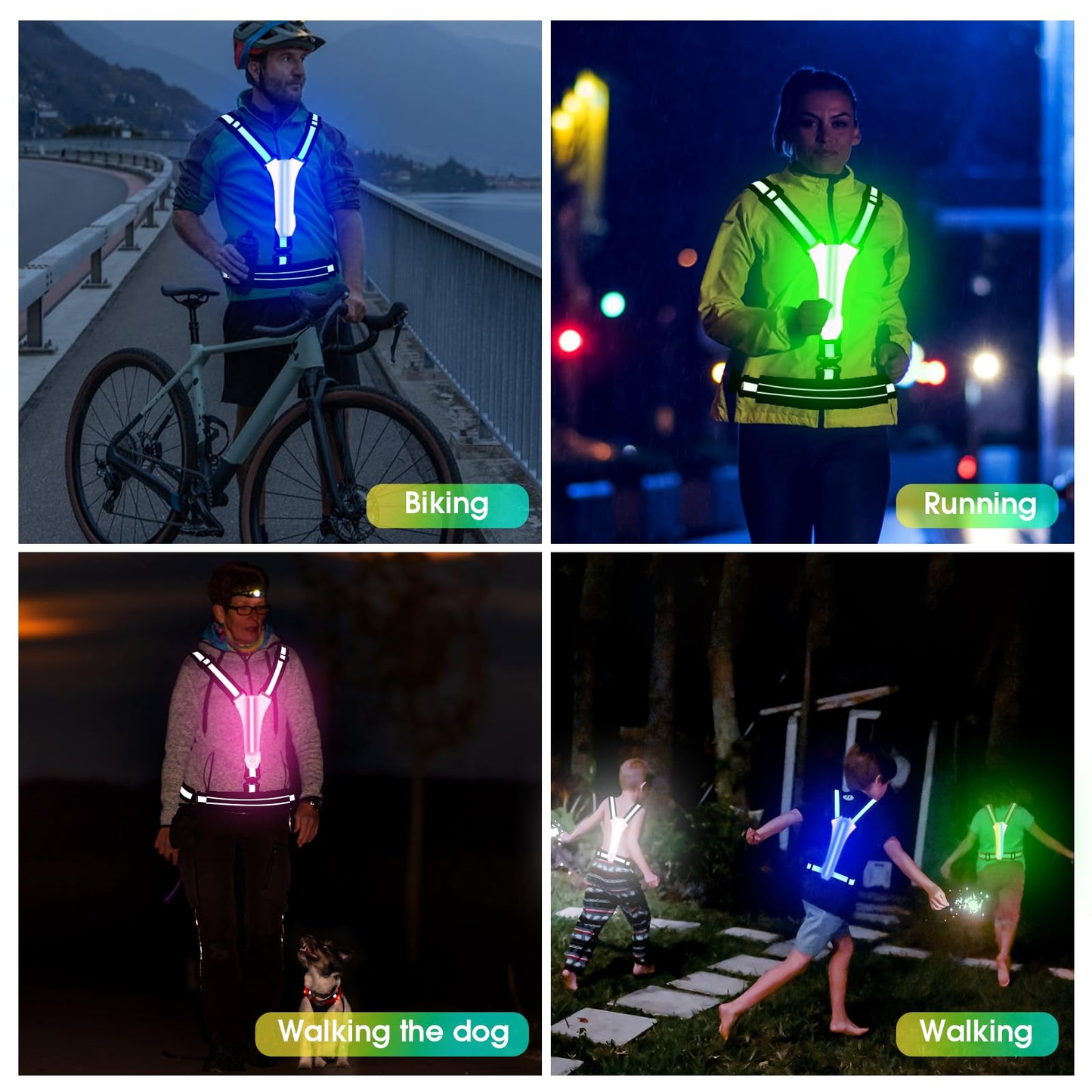 LED Reflective Running Vest with Phone Pouch, Light Gear for Night Cycling
