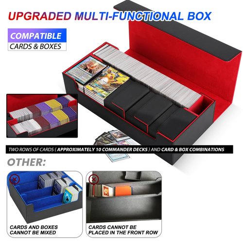 Scimi Premium Trading Card Storage Case TCG Deck Box Holds 800+ Sleeved Cards for MTG, YuGiOh, Uno, Sport with Strong Magnet Closure (Black & Red)