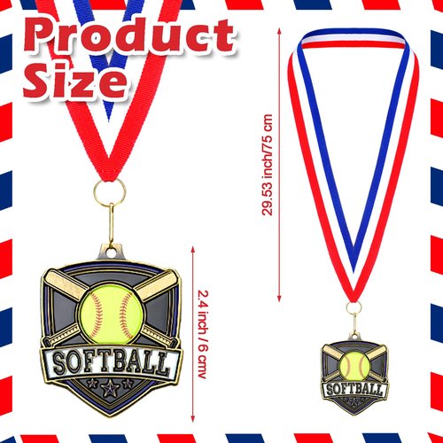 Trnayi 20 Pcs 10/20 /30/40 Pcs Award Medals Bulk Sports Medals with Neck Ribbons 2.4 Inch Winner Award Trophy Prize Gift for Sports Themed Party Favors Tournaments School Match (Softball)
