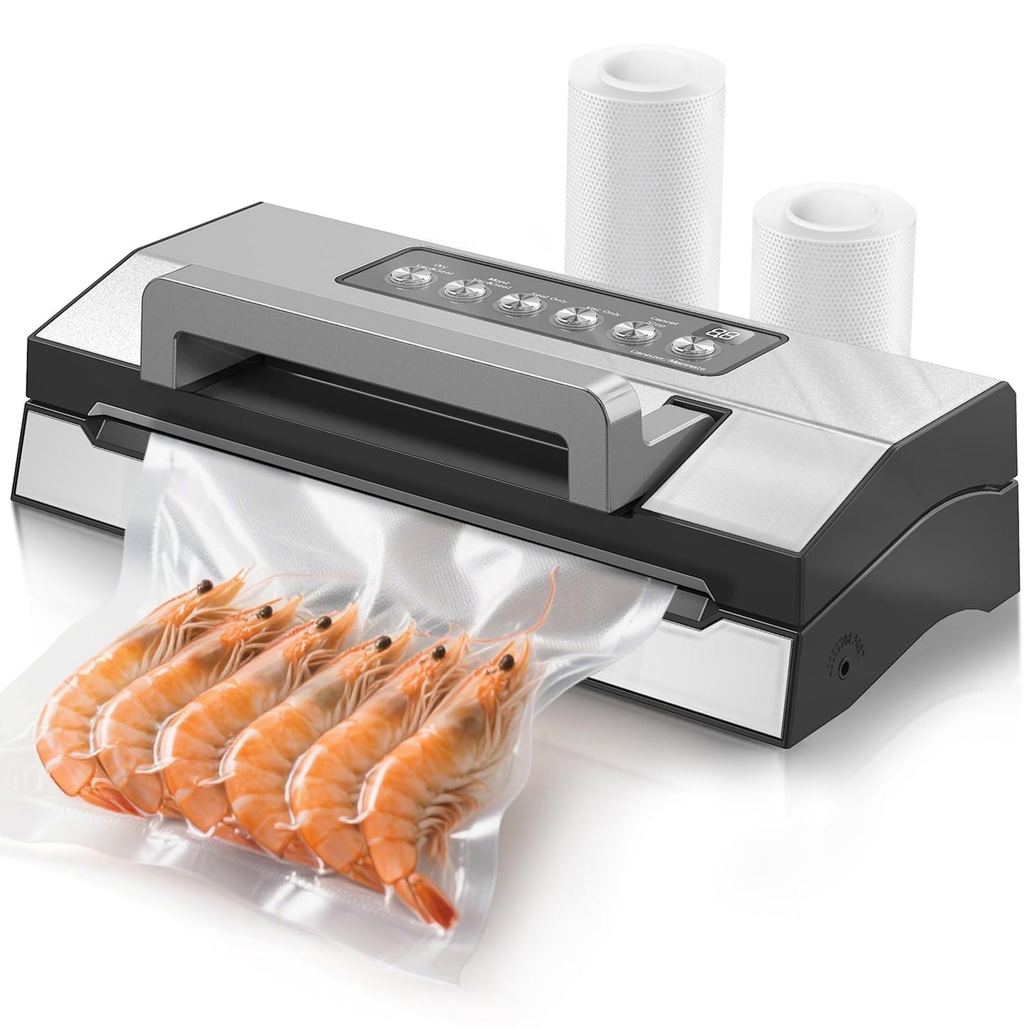 2025 VacApex Food Vacuum Sealer Machine, Compact Stainless Steel Vacuum Sealer for Food with Built-in Cutter & Storage, Strong Suction, One-Touch Operation, Double Heat Seal, Moist & Dry Mode
