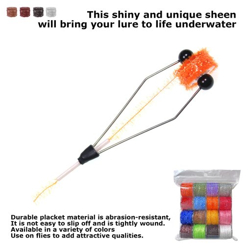 GEBDMA Crystal Flash Chenille Fly Tying Materials 16 Colors Fly Tying Tinsel Sparkling Chenille Lines for Fly Patterns and Crappie Jig Making Supplies
