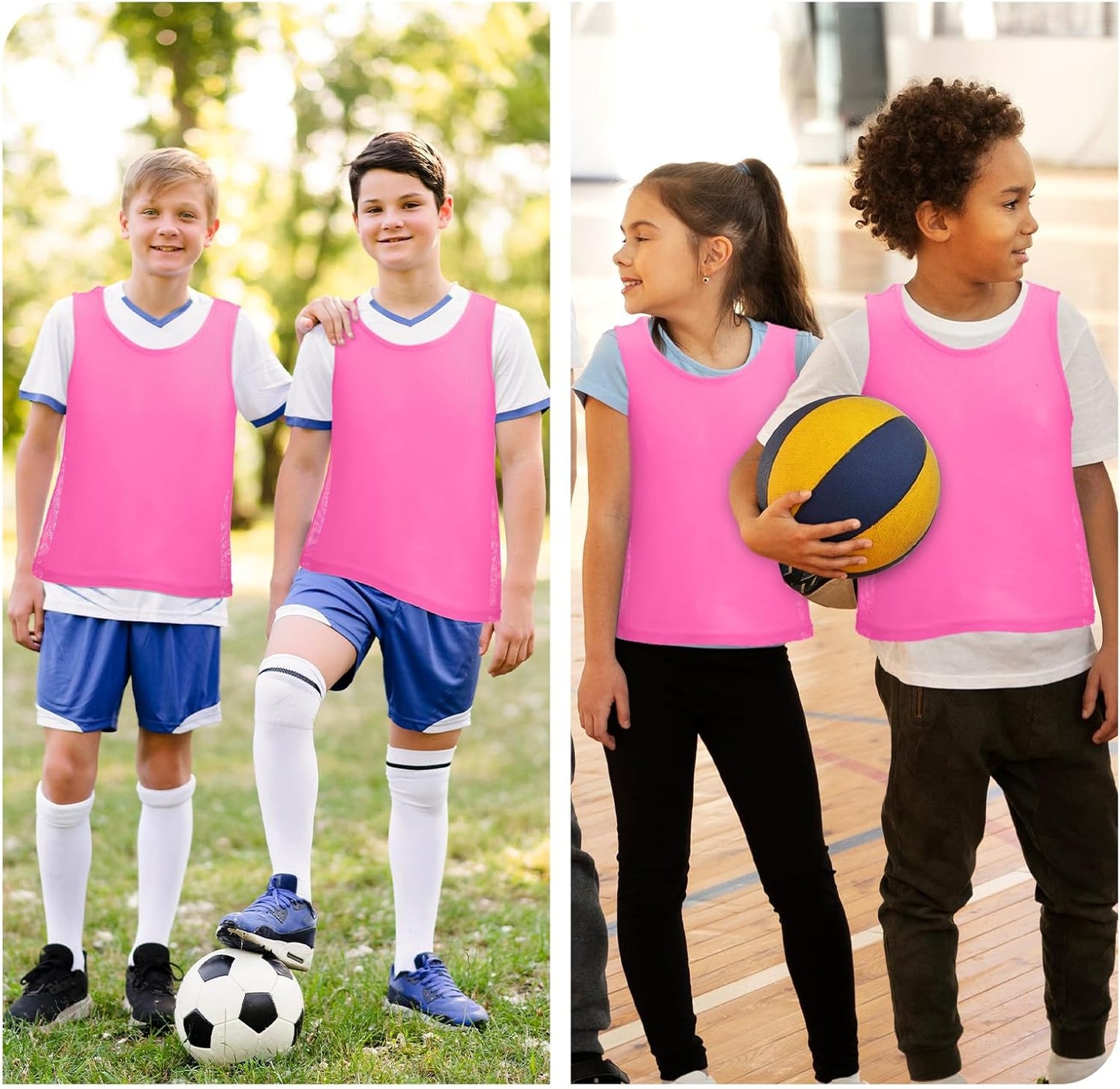 12Pcs Youth Pinnies Scrimmage Vests, Sports Pennies for Youth Adults Soccer Basketball Scrimmage Training Vests,Team Sport Practice Jersey Chartreuse Pink