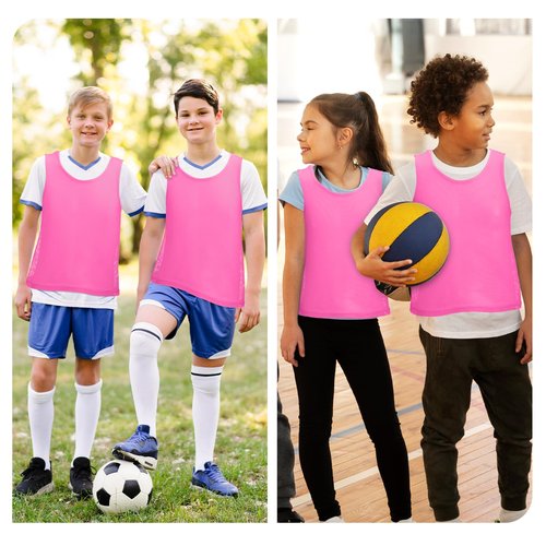 CIATBYYJ 12Pcs Youth Pinnies Scrimmage Vests, Sports Pennies for Youth Adults Soccer Basketball Scrimmage Training Vests,Team Sport Practice Jersey Chartreuse Pink