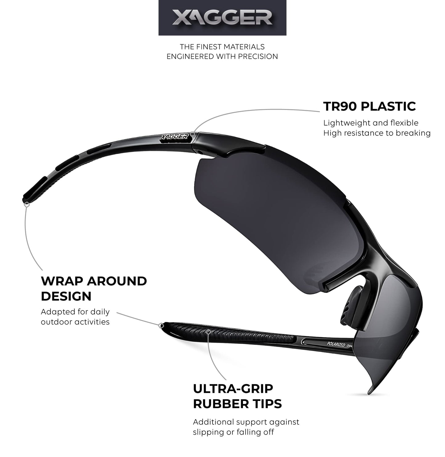 Xagger Polarized Sports Sunglasses for Men Women Wrap Around UV400 Running Baseball Softball Cycling Golf Hiking Fishing Driving Glasses