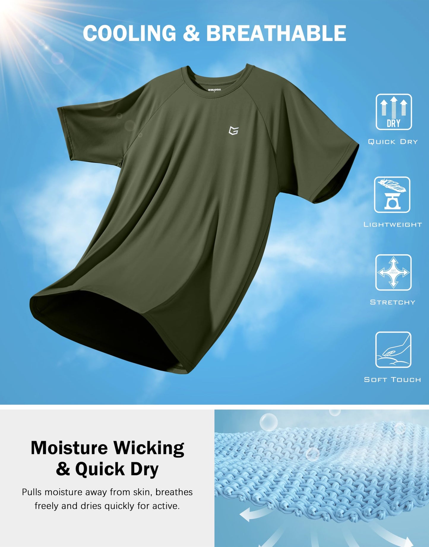 G Gradual Men's Athletic Workout T-Shirts Moisture Wicking Cooling Running Shirts Short Sleeve Performance Tee for Gym Tennis(Olive,S)