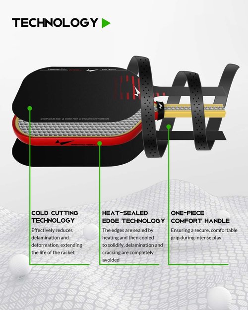Warping Point Rhythm Carbon Fiber Pickleball Paddle, 16mm Core with 10mm Cell Size for Extra Rebounce, Elongated Structure for Two-Handed Shots, Durable Friction Surface Enhances Spin & Power, Red