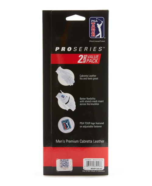 PGA TOUR Two Pack Men's Leather Glove-Left, Bright White, Medium-Large