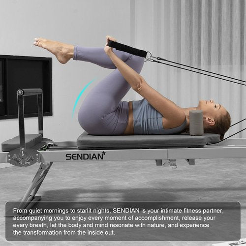 SENDIAN Foldable Pilates Equipment for Home Workouts, Pilates Reformer Machine for Home Gym with Springs, Pilates Exercise Equipment with Jump Board (Gray)