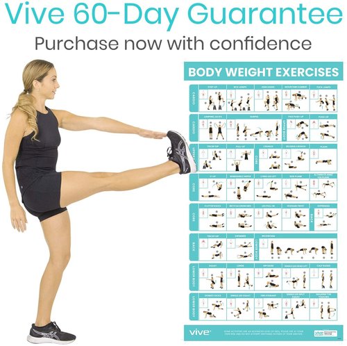 Vive Body Weight Exercise Poster - Workout for Home Gym Laminated Chart - Room Decor Accessories - HITT for Abs, Glute, Core, Legs, Arms, Back - No Equipment Needed