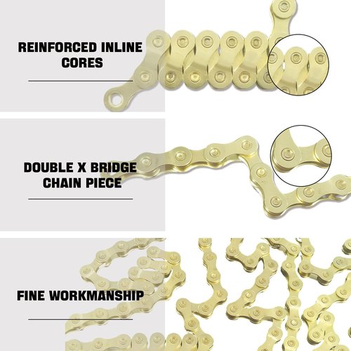 6/7/8/9/10/11/12 Speed Bike Chain – High-Strength, Durable & Smooth-Shifting for Road/Mountain Bikes (Gold-9-Speed)