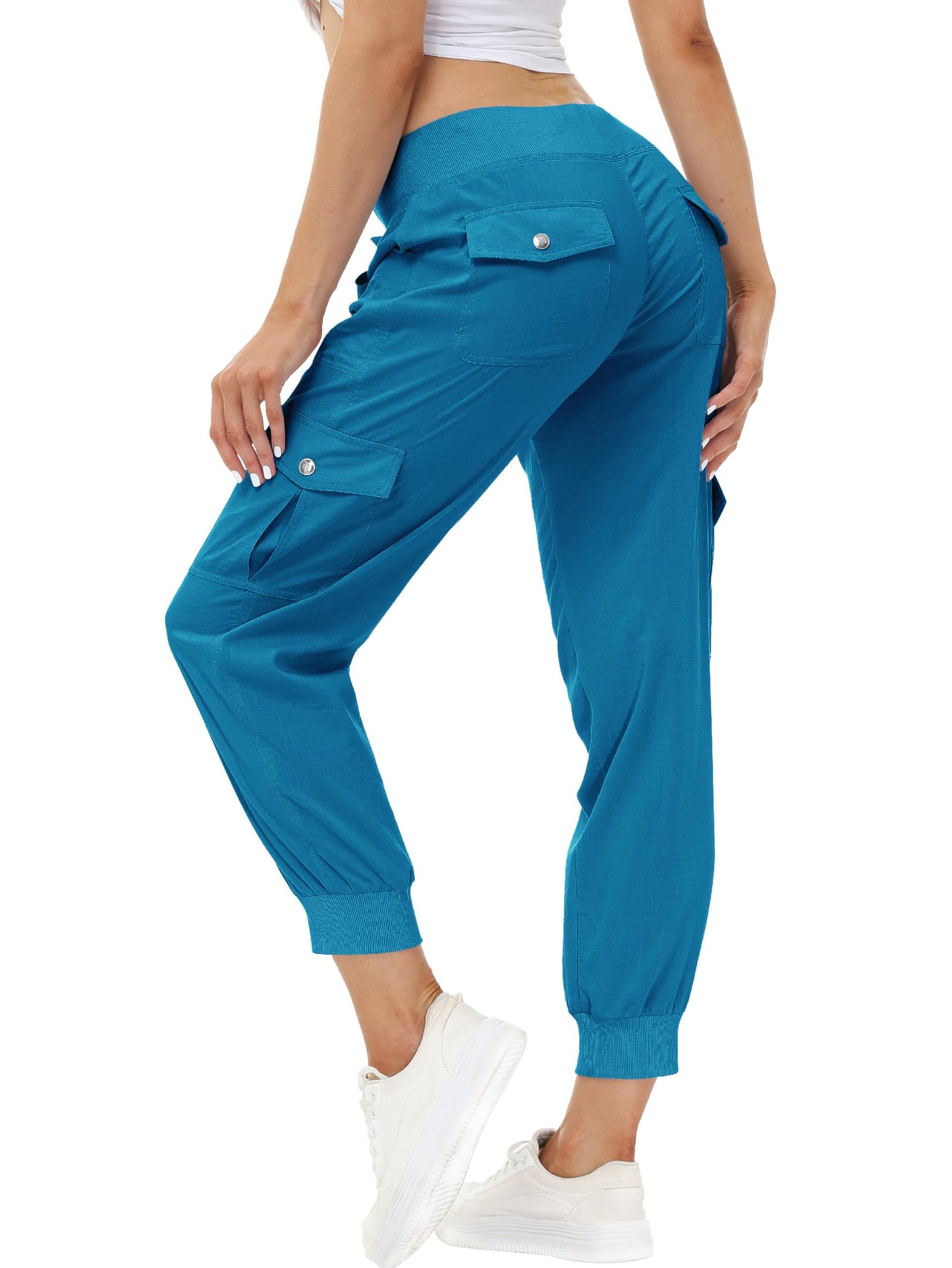MoFiz Hiking Cargo Pants for Women with Pockets Lightweight Quick Dry Athletic Outdoor Summer Travel Casual Joggers Sweatpants Sapphire Blue L