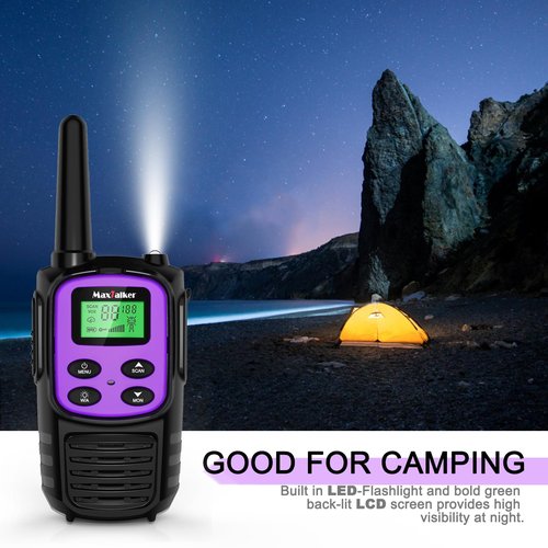MaxTalker Walkie Talkies Long Range for Adult, MT10 Rechargeable Walkie Talkies FRS Two Way Radio, NOAA, 1200mAh Li-ion Battery USB-C Cable, LED Flashlight,VOX Walkie Talkie for Camping 2Pack (Purple)