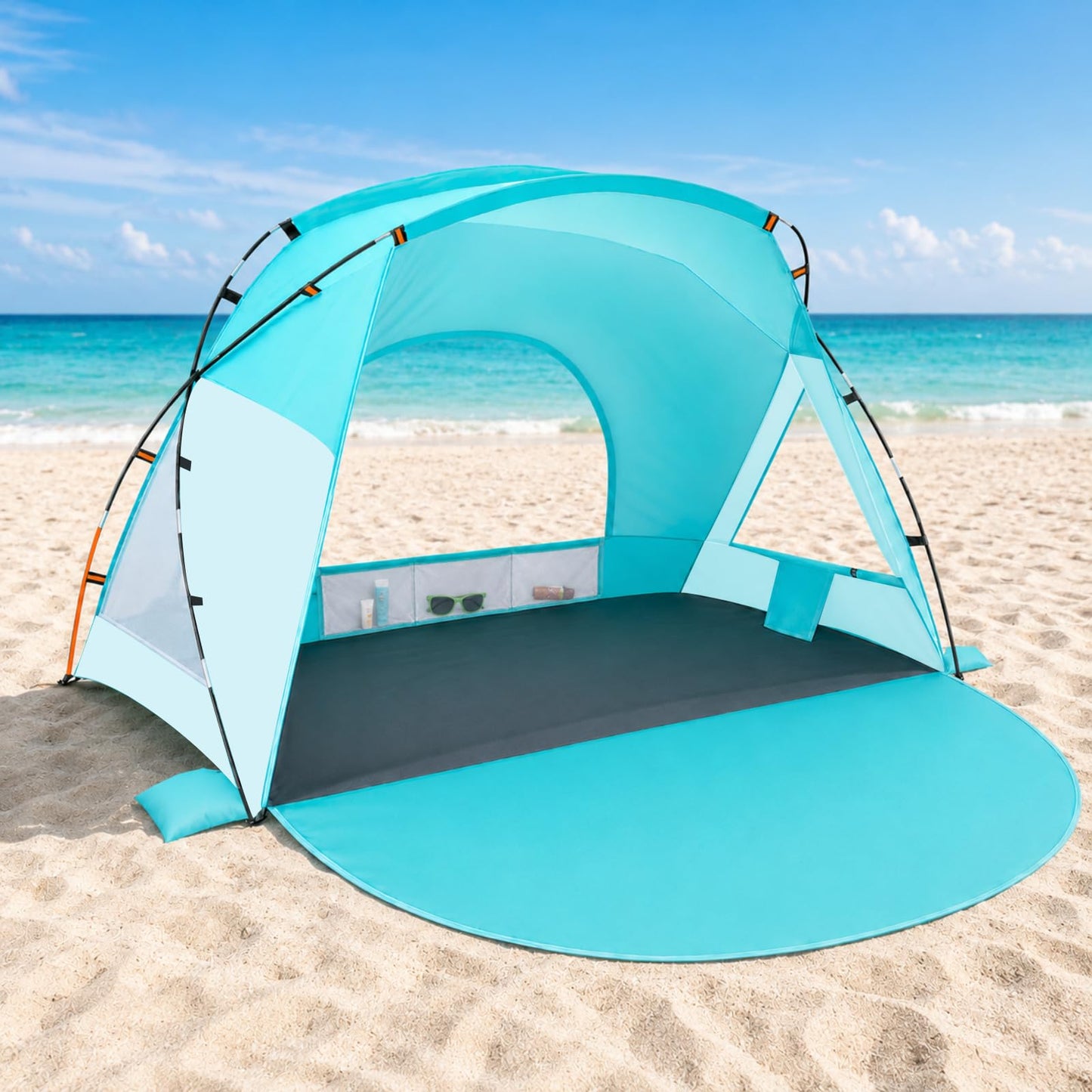 Beach Tent, Portable Sun Shelter for 2/3/4/6-8 Person with UPF 50+ UV Protection, Easy Setup Waterproof Beach Shade Canopy Cabana for Family Outdoor and Picnics, Fishing with Carrying Bag
